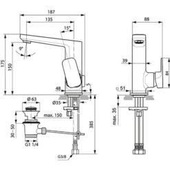 Ideal Standard Waschtischarmatur Tonic II Hoher Auslauf Ausladung 135 Mm Chrom -Günstiges AquaForma Geschäft 188783 3049 5