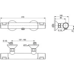 Ideal Standard Brausethermostat Ceratherm T25 Aufputz Chrom -Günstiges AquaForma Geschäft 189351 3049 5