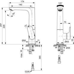 Ideal Standard WT-Armatur Connect Air Mit Hohem Auslauf O.Ablaufg. Magnetic Grey -Günstiges AquaForma Geschäft 612349 3049 4