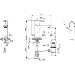 Ideal Standard Waschtischarmatur Connect Air Slim BlueStart Magnetic Grey -Günstiges AquaForma Geschäft 612409 3049 4