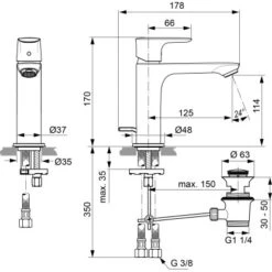 Ideal Standard Waschtischarmatur Connect Air Grande Slim Chrom -Günstiges AquaForma Geschäft 876703 3049 6
