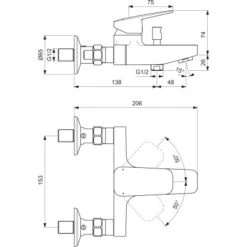 Ideal Standard Badearmatur Ceraplan Chrom Aufputz Schweizer Ausführung -Günstiges AquaForma Geschäft 887359 3049 3