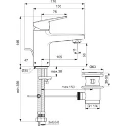 Ideal Standard Waschtischarmatur Ceraplan Chrom Niederdruck H70 -Günstiges AquaForma Geschäft 887610 3049 4
