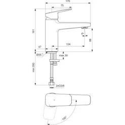 Ideal Standard Waschtischarmatur Ceraplan Chrom O. Ablaufgarnitur BlueStart H90 -Günstiges AquaForma Geschäft 887633 3049 4