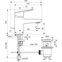 Ideal Standard Waschtischarmatur Ceraplan Chrom H60 Idealfix-Befestigung -Günstiges AquaForma Geschäft 887668 3049 4
