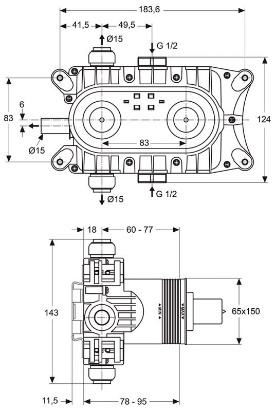 Ideal Standard Unterputz-Bausatz 1 Thermostateinheit 1 Ideal Standard Unterputz-Bausatz 1 Thermostateinheit