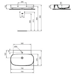 Ideal Standard Linda-X Waschtisch 75 Cm, 1 Hahnloch, Ohne Überlauf, Geschliffen -Günstiges AquaForma Geschäft ideal standard atelier collections linda x 9579638