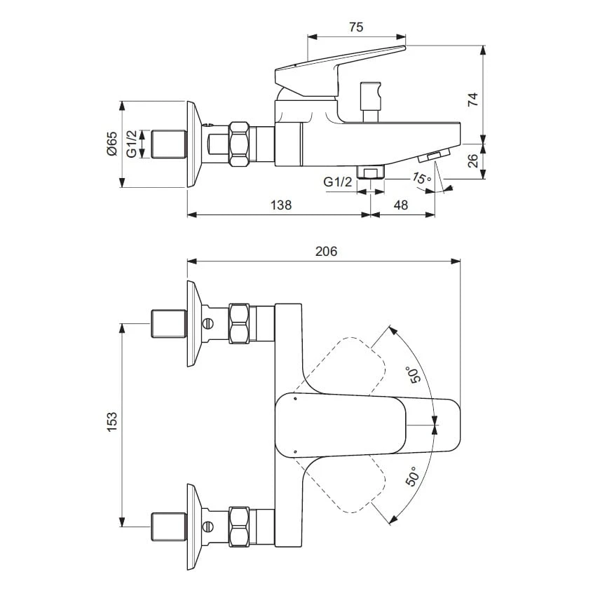 Ideal Standard Ceraplan Einhebel-Badearmatur Aufputz (für Die Schweiz) 2 Ideal Standard Ceraplan Einhebel-Badearmatur Aufputz (für Die Schweiz) – Bild 2