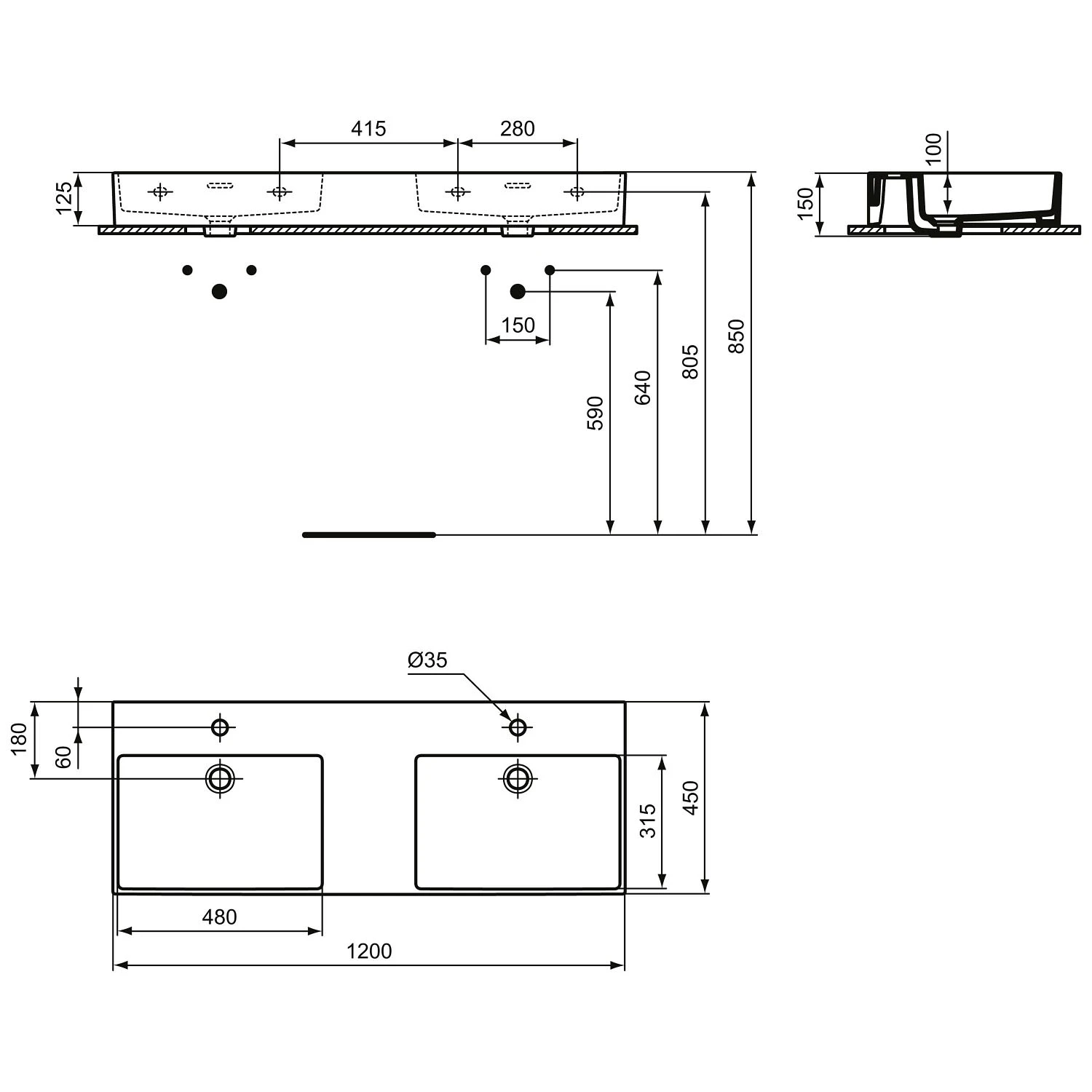 Ideal Standard Extra Doppel-Waschtisch 120 Cm, Je 1 Hahnloch, Mit Überlauf 4 Ideal Standard Extra Doppel-Waschtisch 120 Cm, Je 1 Hahnloch, Mit Überlauf – Bild 4