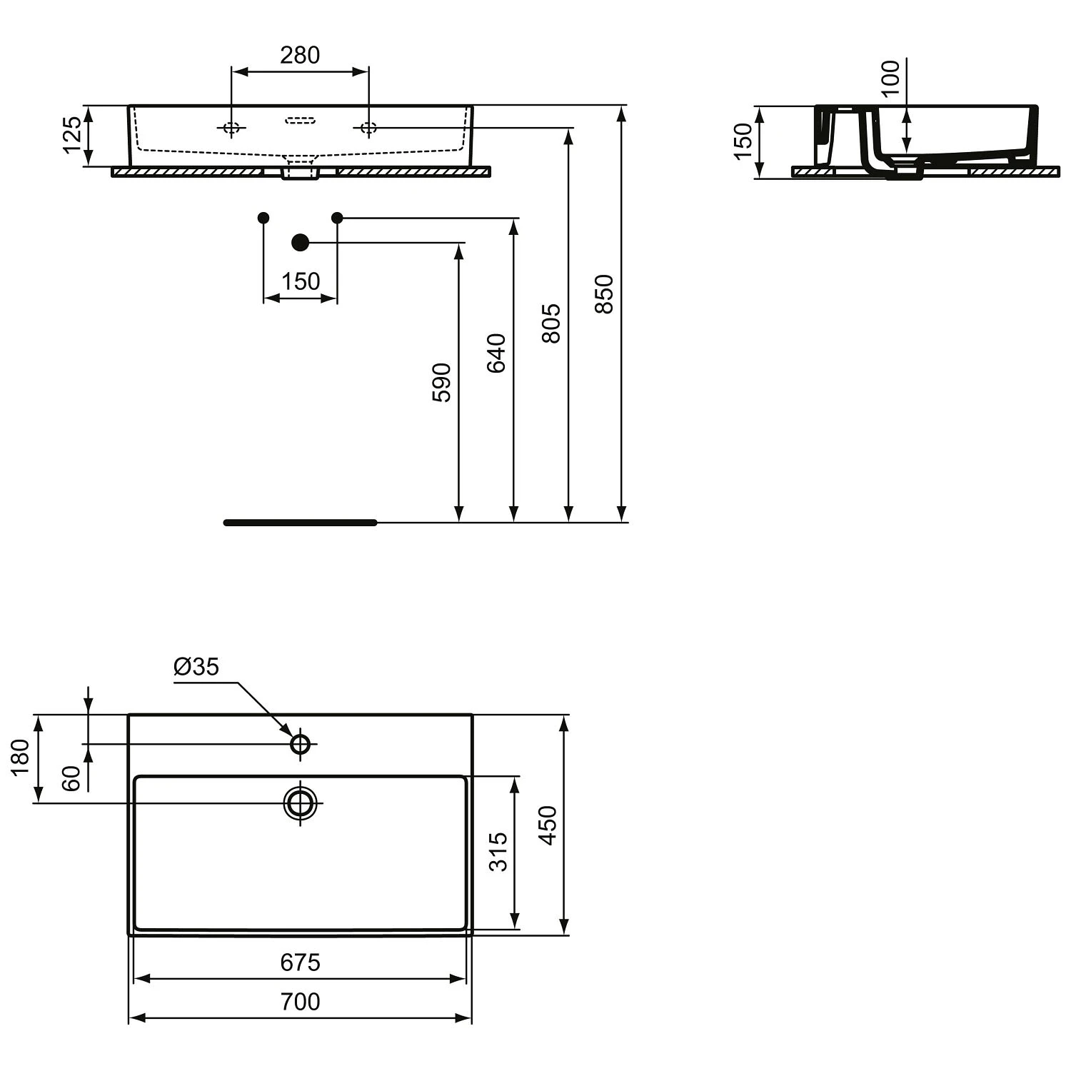 Ideal Standard Extra Waschtisch 70 Cm, 1 Hahnloch, Mit Überlauf 4 Ideal Standard Extra Waschtisch 70 Cm, 1 Hahnloch, Mit Überlauf – Bild 4