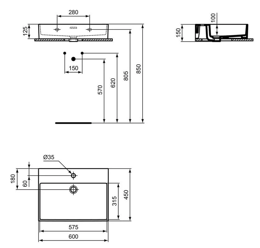 Ideal Standard Extra Waschtisch 60 Cm, 1 Hahnloch, Mit Überlauf, Geschliffen 4 Ideal Standard Extra Waschtisch 60 Cm, 1 Hahnloch, Mit Überlauf, Geschliffen – Bild 4